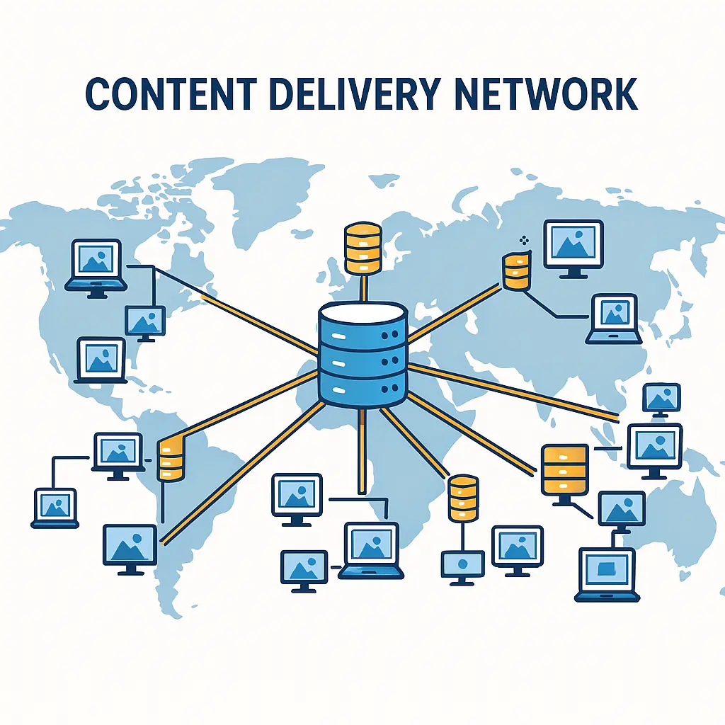 Global CDN Network Diagram showing edge nodes for faster content delivery